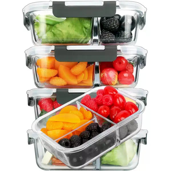 Meal Prep Glass Containers Oven Safe - 5-Pack Rectangular Borosilicate Glass Meal Prep