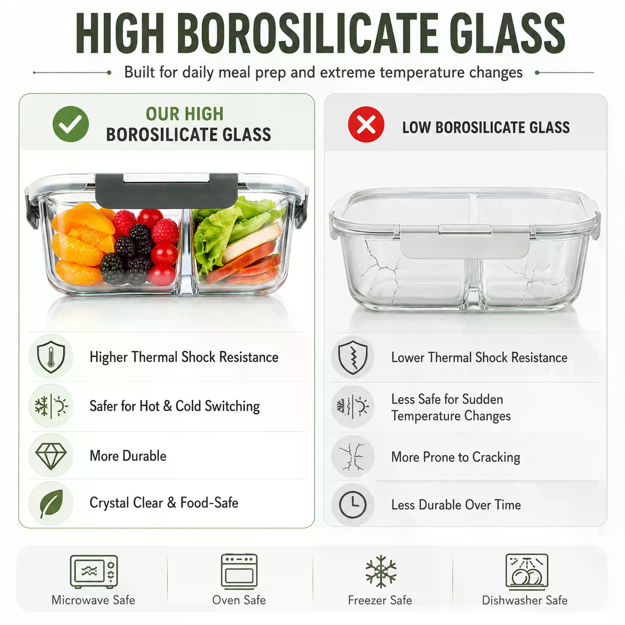5-Pack Rectangular Borosilicat - Meal Prep Glass Containers Oven Safe recension och pris