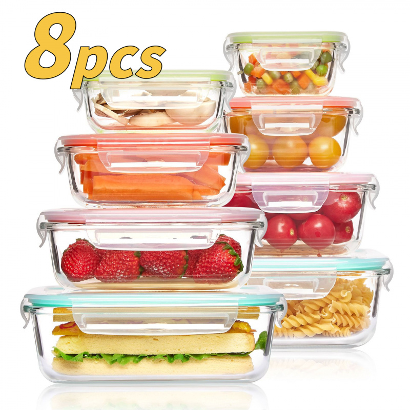 8Pcs Sealed Glass Food Storage - Meal Prep Glass Containers Oven Safe recension och pris