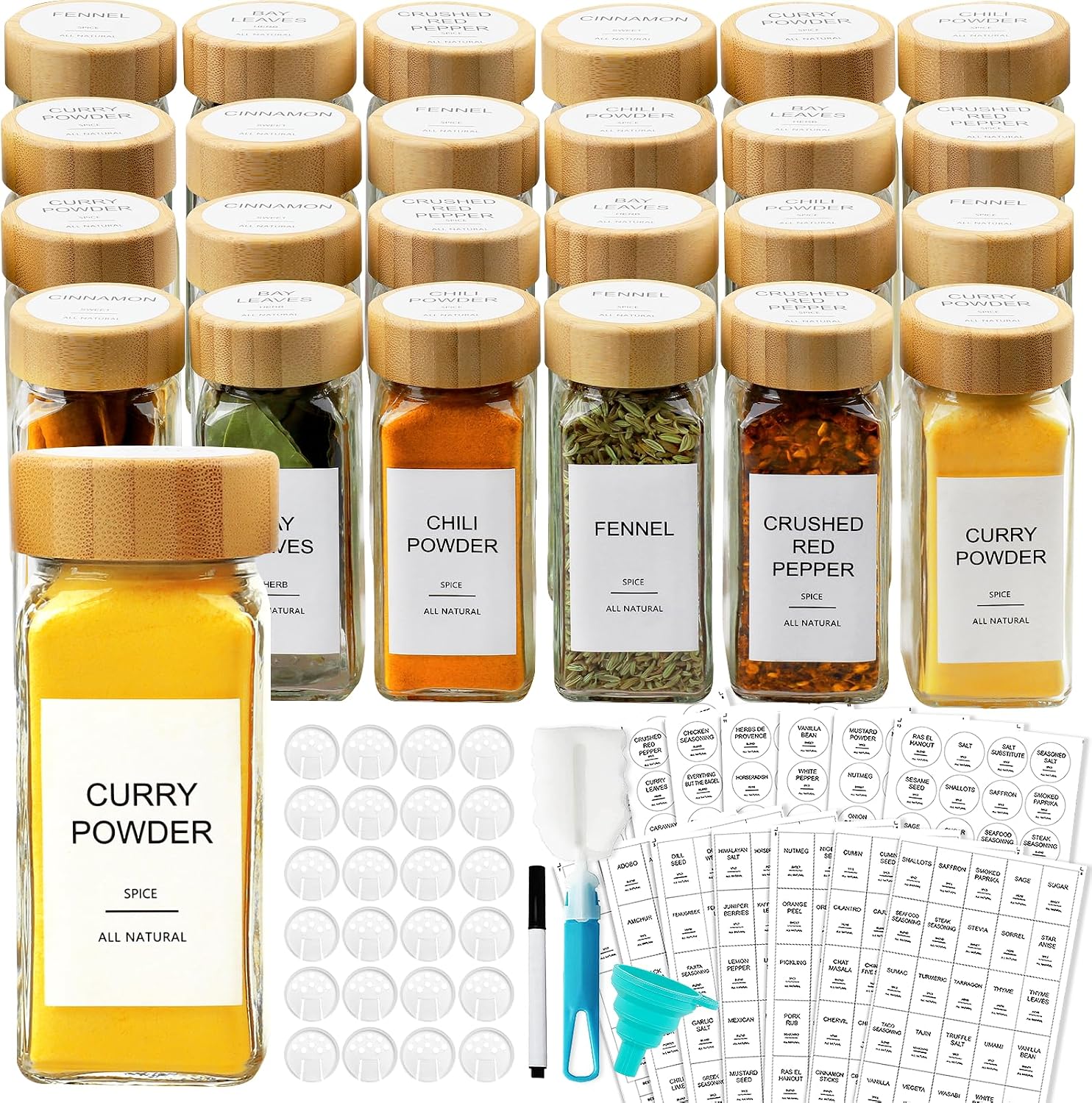 Glass Spice‑Jars With Bamboo L - Spice Jar Labels recension och pris