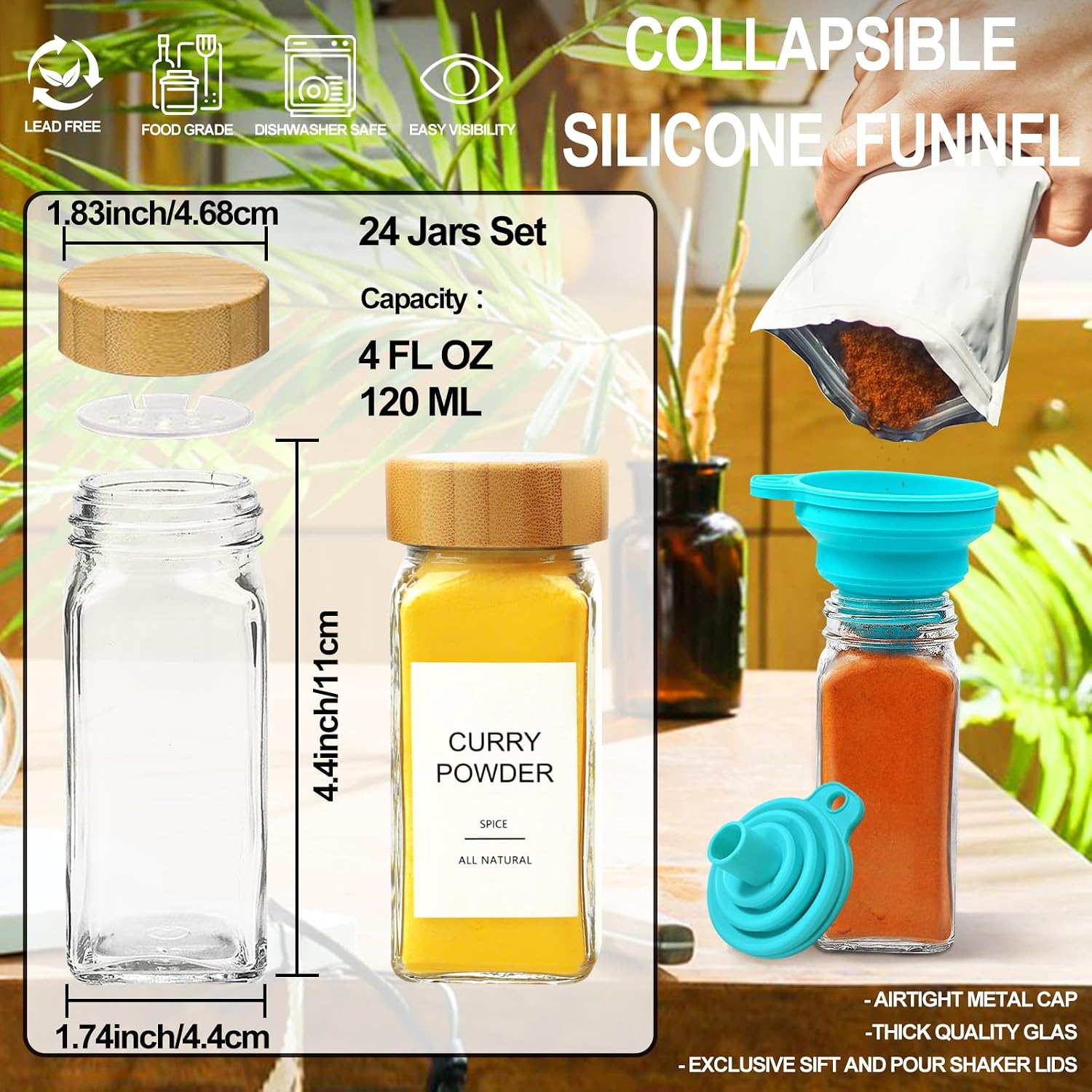 Glass Spice‑Jars With Bamboo L - Spice Jar Labels recension och pris