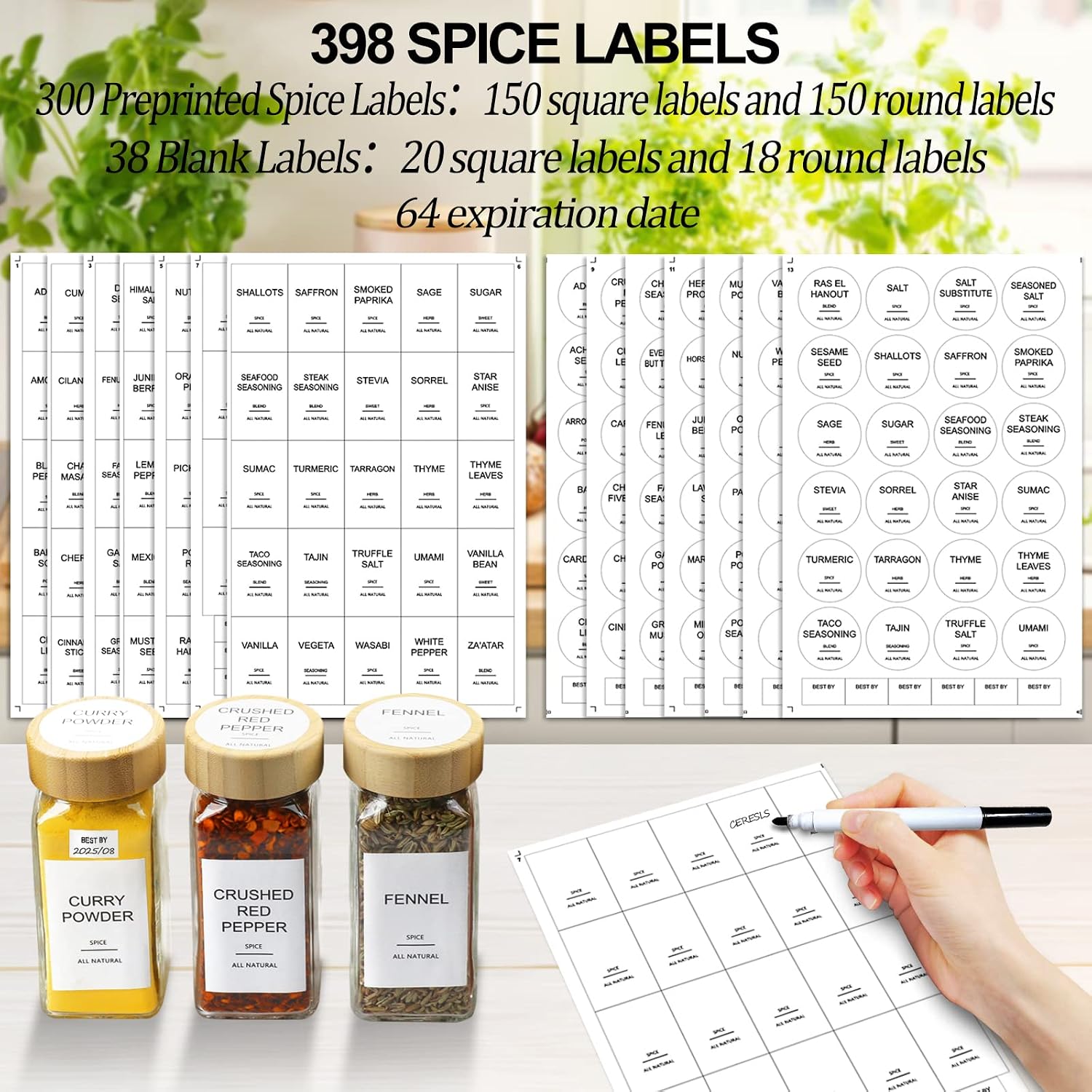 Glass Spice‑Jars With Bamboo L - Spice Jar Labels recension och pris