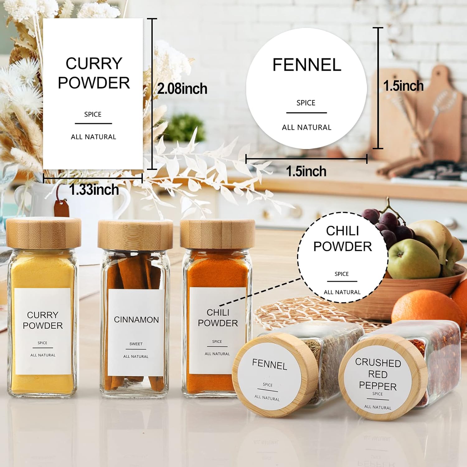 Glass Spice‑Jars With Bamboo L - Spice Jar Labels recension och pris
