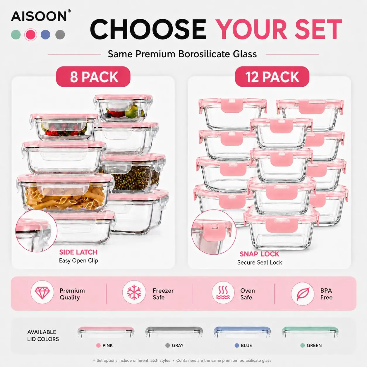 8/12Pcs Stackable Borosilicate - Meal Prep Glass Containers Oven Safe recension och pris