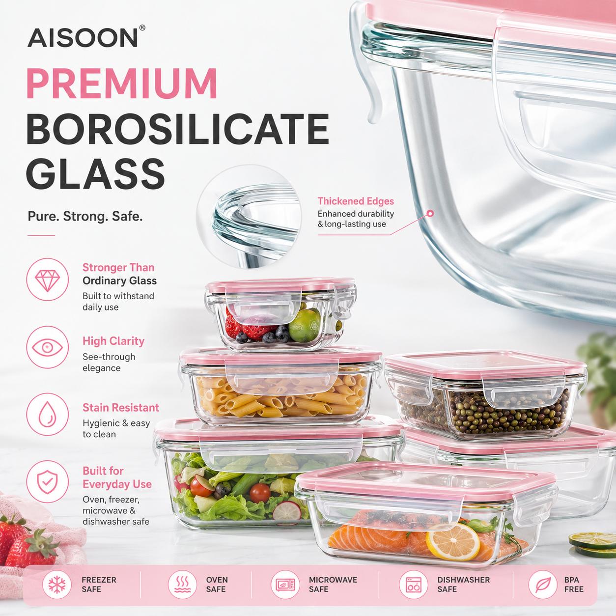 8/12Pcs Stackable Borosilicate - Meal Prep Glass Containers Oven Safe recension och pris